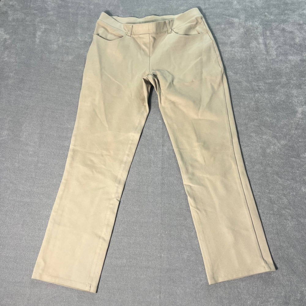 Quince Ultra-Stretch Ponte Straight Leg Pants Tan Khaki Medium Petite Preppy